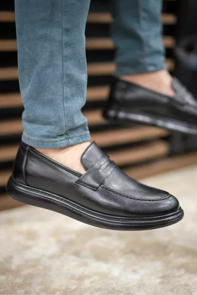 Мужская черная кожаная повседневная ортопедическая обувь 