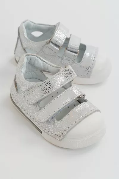 Unisex Bambini Argento Pelle Ortopedica Supportato Primo Passo Scarpe