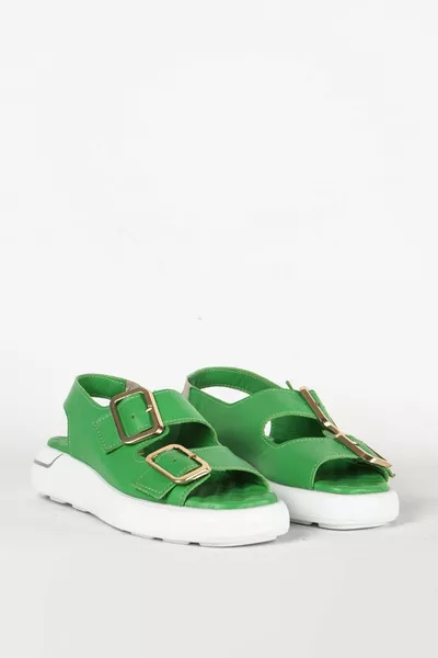 Frauen Dicke Sohle Doppelriemen Casual Sandalen Echtes Leder Zy  Grün