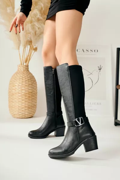 Sayna الأسود غواص النسيج مفصلة أحذية محارة مرنة