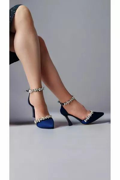 Women's Navy Blue Satin Evening Dresses 