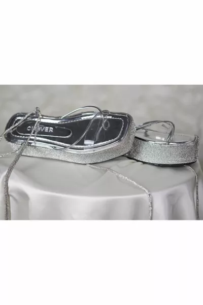 LACED SANDALS WITH CRYSTAL STONE PADDED HEELS