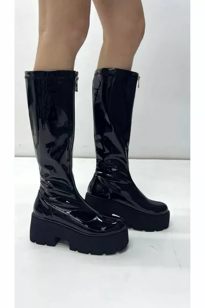 Zutra Лакированные Кожаные Сапоги Черные