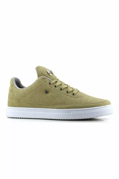 Heren Beige Witte Zool Veters Leer Casual Zool Casual Stijlvolle Sneaker Sneakers Met Zachte Binnenvoering