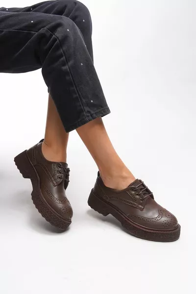 Oknyrth Mocassins à lacets pour femme  Peau marron