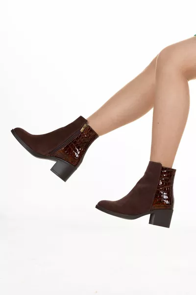 GENUINE LEATHER PATENT LEATHER PRINTED SUEDE WOMEN'S HEELED BOOTS