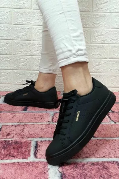 بورو اللون الأسود الدانتيل متابعة حذاء رياضي النعل المسطح