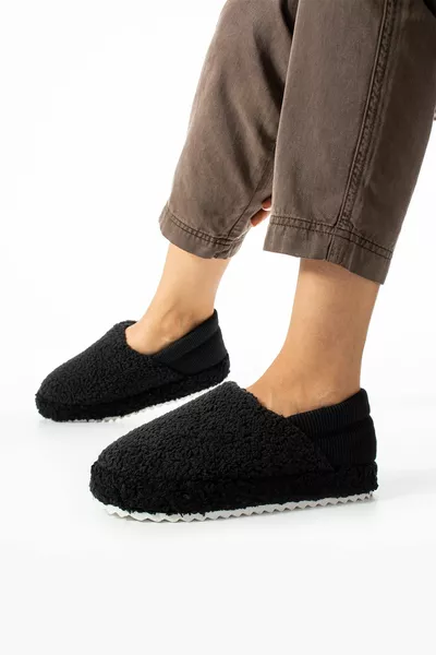 Черни еластични хавлиени обувки за дома Panduf (ПРОДУКТ ПОДОБРЕНИ)