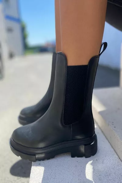 Stivali Casual Neri Elasticizzati Donna Suola Antiscivolo (SUOLA 5 CM)