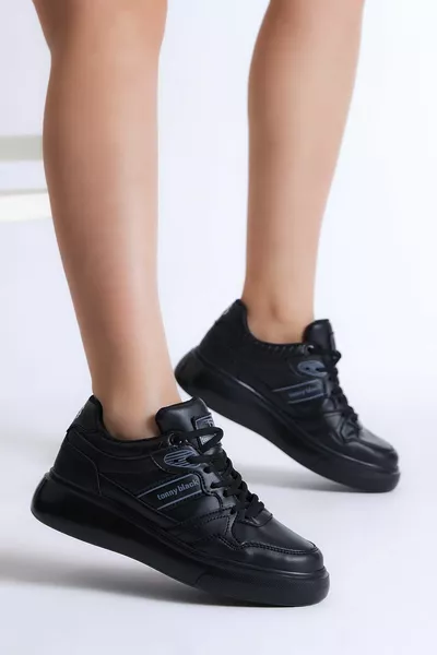 Dames Zwart Wit Zwart Poly Sole Side Stripe Vetersneakers