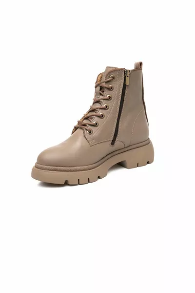 Bottes décontractées en cuir véritable marron taupe pour femmes 