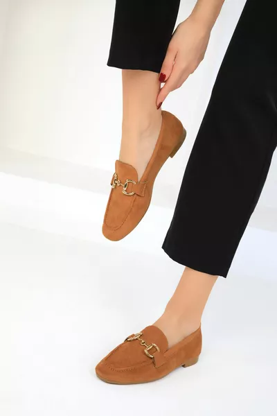 Tan Suède ballerina's voor dames 