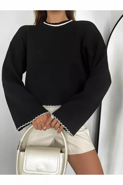 Vrouwen Mouwen Borduurwerk Oversize Spaanse Mouw Knitwear Trui, Vrouwen Trui