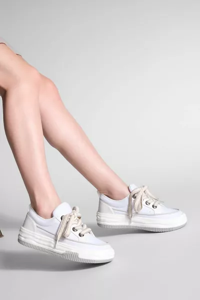 Дамски маратонки с висока подметка Ленени материи Кецове с връзки Hesna Grey