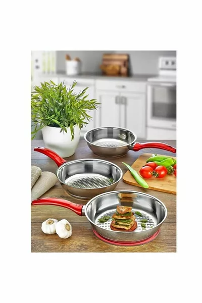 طقم مقلاة جاسمين ستيل 3 قطع  سم  سم  سم