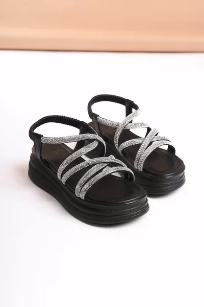 Women's Platform Sandals with Stones High Sole Black