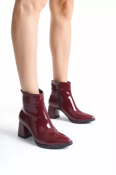 Damen Glänzende Lackleder Heels Lässige Stilvolle Stiefel mit Reißverschluss