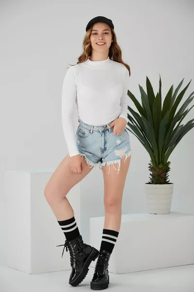 Женская укороченная блузка из 2 предметов с длинным рукавом и рубчиком