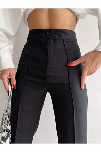 Schwarze Palazzo Hose mit hoher Taille und Pickup für Damen