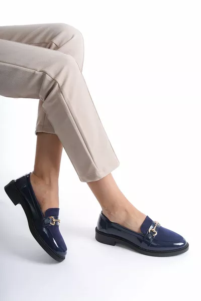 نسائي كحلي من جلد الغزال الأزرق المفصل عارضة كعب قصير