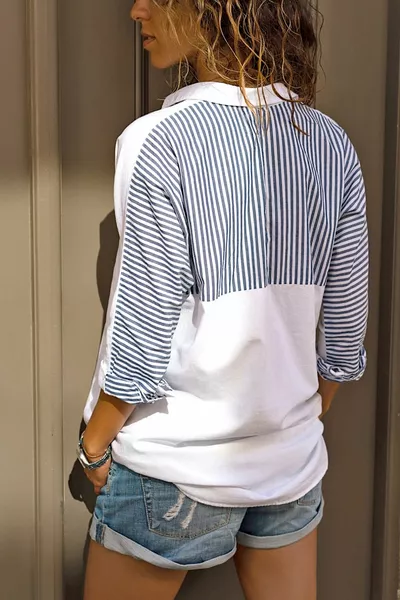 المرأة جيب مزدوج رث قطع كم الخفافيش كبير الحجم  ٪ قميص القطن