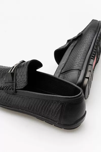 Black Men's Genuine Leather Gel Casual Casual Loafer Shoes