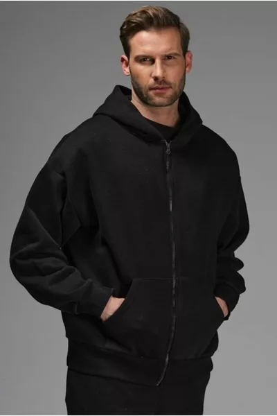 أسود كبير الحجم 3 خيط سميك الصوف سستة 1st جودة فضفاضة صالح عادي غير مطبوع قميص من النوع الثقيل