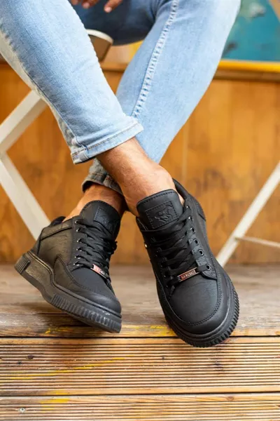  Noir Couleur Noir Semelle À Lacets Casual Baskets Pour Hommes