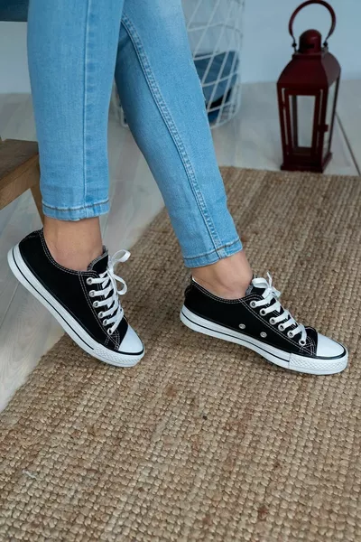 Unisex Black & White Short Linen Model Sneakers Linen Sneakers