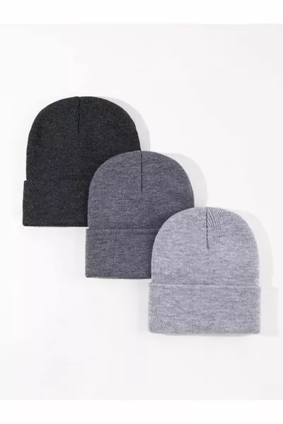 للجنسين فحمي مطوية ، رمادي ، رمادي فاتح طقم قبعة صغيرة من 3 قطع