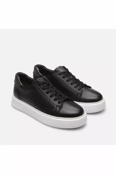 جلد طبيعي أسود أحذية رجالية للمشاة