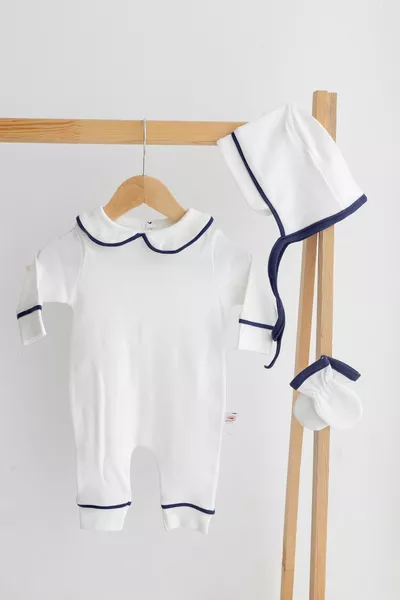 طقم من 3 جمبسوت قطن مع قبعة بونيت