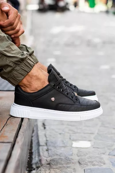  Noir Couleur Blanc Semelle À lacets Casual Baskets pour hommes