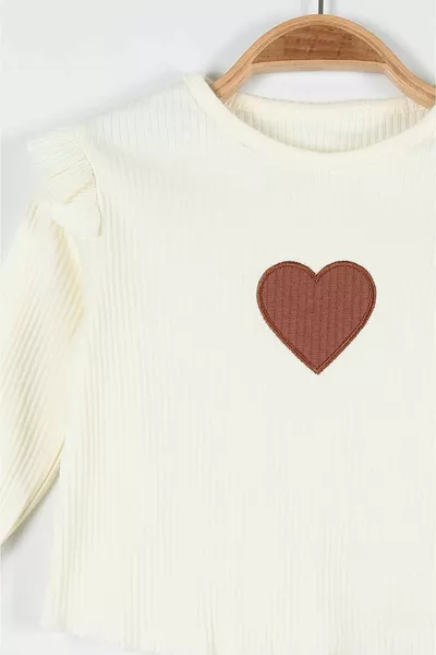 Baby Girl Heart Embroidered Spanish Leg Rib-Ribbed Fabric Seasonal Set of 2