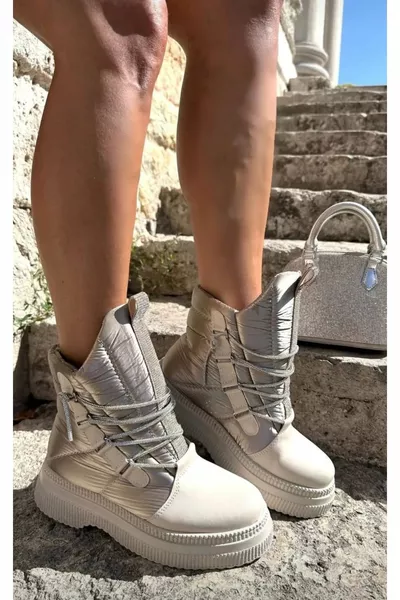 Huid Beige Parachute Stof Dikke Platform Zool Veter Omhoog Lichtgewicht Outdoor Wintersport Sneeuw Laarzen Post Schoenen