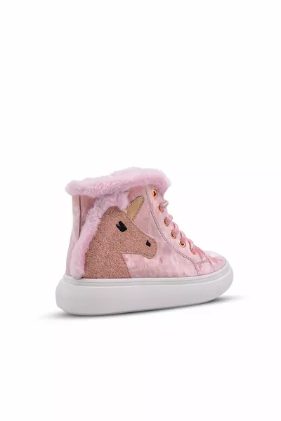 هيرا يونيكورن منقوشة أفخم الفراء طفلة الأحذية الوردي