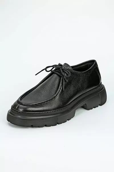 Sisle جلد طبيعي مصنوع يدويا أسود أحذية كاجوال