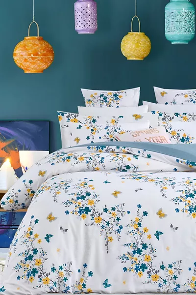 Dekbedovertrekset met elastisch hoeslaken Tweepersoons jungle Petrol