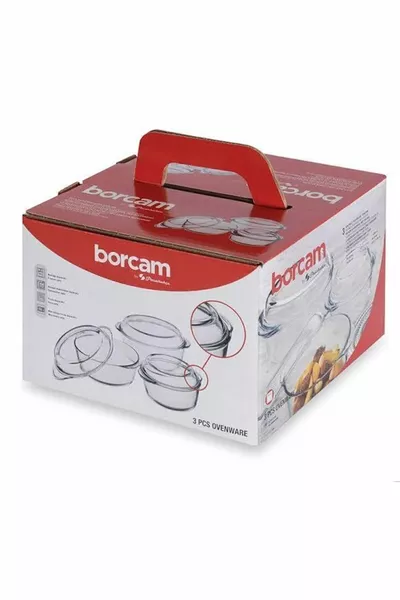 Paşabahçe 3-Piece Glass Casserole Set with Lids (Large Pot Set)