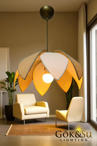 ثريا معلقة نموذج رتان لشقة غرفة المعيشة بهو المدخل والمطبخ