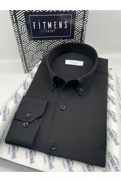 Мужская рубашка с длинным рукавом, облегающего кроя, из хлопка, легко гладится, в подарочной коробке 