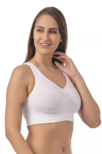 Безшевен спортен сутиен с оформящ ефект  Бял