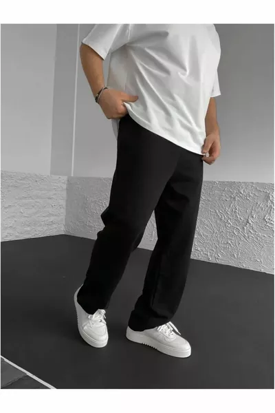 أسود فضفاض قطع واسعة الساق 3 موضوع الشتاء سميكة القطن رياضي أسفل