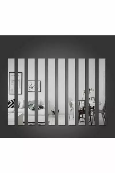 Dekoratif Şerit Gümüş Ayna Pleksi Duvar Süsü (5 ADET) 2.5×cm ( Yapışkanlı )