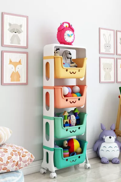 4-Tier Toy Cabinet, Toy Organizer, Toy Cabinet with Baskets