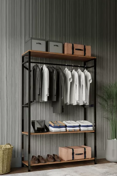 Alkor Armadio Appendiabiti con Ante Aperte in Truciolato a Motivo Legno Massiccio con Attaccapanni