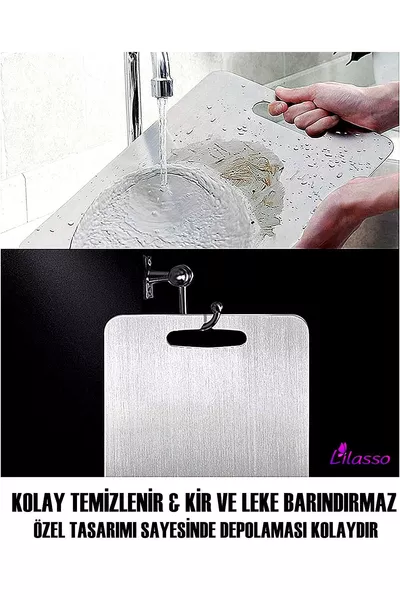 Paslanmaz Çelik Mutfak Kesme-Doğrama Tahtası  cm (Antibakteriyel)