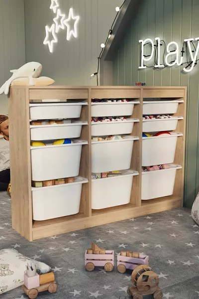 Cabinet with Basket Multi-Purpose Cabinet Toy Cabinet Lara Sapphire Oak