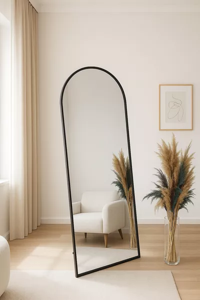 Metaalframe Zwart Ovaal Staand Spiegel  Cm