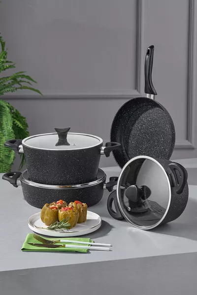 Mastercook 7-Piece Granite Cookware Set Black